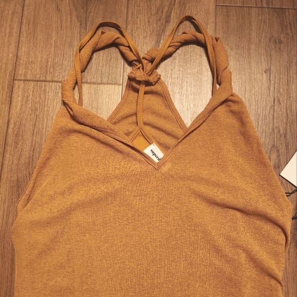 Superdown X Revolve Lily Twisted Strap Mini Dress Camel Orange Size L - Picture 6 of 8
